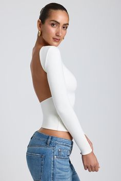 Beautiful top good quality but for a xl size its tooo big unfortunately Long Sleeve Backless Top, Priscilla Ricart, Bodycon Design, Night Out Tops, Square Neck Bodysuit, Fishtail Skirt, Open Back Top, Modal Fabric, Backless Top