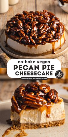 no - bake vegan pecan pie cheesecake on a plate