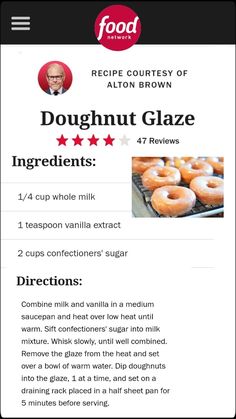 the menu for doughnut glaze ingredients is shown in this screenshote image