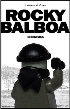 an advertisement for rocky balboa featuring a man in a black hat and scarf