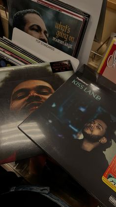 various records are stacked on top of each other