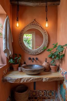 Rustic Airbnb Ideas, Desert Style Bathroom, Rustic Earthy Bathroom, Mexico Bathroom Ideas, Earthy Restroom, Cozy Earthy Bathroom, Mexican Inspired Bathroom, Modern Earthy Bathroom, Bali Inspired Bathroom