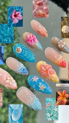 Shell 3d Nails, Summer Beachy Nails, Summer Nail 2024, Coconut Nails, Sea Inspired Nails, Summer Nails Tropical, 3d Summer Nails, Tropical Summer Nails, Nails Beachy