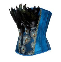 Burlesque Peacock Embroidery Feathers Design Overbust Corset Plus Size Princess Corset, Corsets Tops, Burlesque Outfit, Corset Steampunk, Body Shaper Corset, Bustier Lingerie, Dance Tutus, Blue Corset, Steampunk Corset