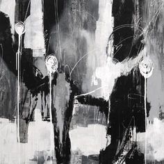 an abstract painting with black and white colors