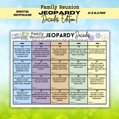 the family reunion calendar is shown