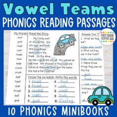 the phonics reading passages with an image of a car