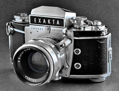 black and white photograph of an exakta camera