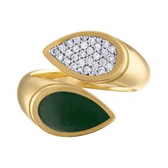 Immediate ship in size 6 with enamel and pavé. The Moi et Toi Pavé Diamond and Enamel Ring is composed of 18k gold with pavé diamonds and enamel. Ring measures 15mm in length x 17 mm. Pavé diamonds are 1.5mm in size each. Shown here in Deep Green enamel, the enamel is available in custom shades of green, blue and red. The ring is also available with pavé on both sides. Available in all whole and half sizes. Made-to-order. Please allow 3 to 5 weeks for delivery. Made by artisans in New York. Avai Luxury Enamel Ring With Polished Finish, Elegant Gold Diamond Ring With Enamel, Elegant Enamel Rings With Polished Finish, Elegant Formal Enamel Ring, Luxury Enamel Diamond Ring With Single Cut Diamonds, Luxury Gold Enamel Ring With Single Cut Diamonds, Fine Jewelry Yellow Gold Enamel Ring With Diamond Accents, Yellow Gold Enamel Ring With Diamond Accents, Luxury Enamel Rings With Diamond Accents