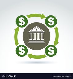 a dollar sign in the center of a circle with columns and money signs around it