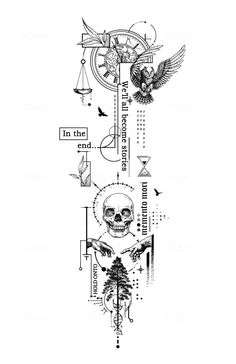 an ink drawing of a skeleton on a scale with the words in the bottom right corner