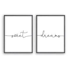 Sweet Dreams - Set Of 2 Prints - Blim & Blum Contemporary Picture Frames, Writing Pictures, Bedroom Decor For Couples, Monochrome Design, Single Words, Gallery Frame, Typography Prints, Lovely Print, Fantastic Gifts