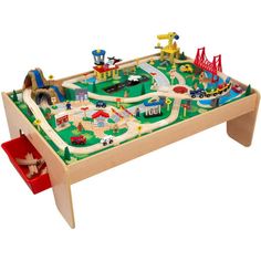 a child's play table with cars and trucks on it