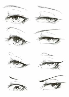 an image of different types of eyes drawn in pencil on white paper with the words how to draw realistic eyes step by step