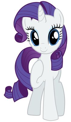 a white pony with purple hair and big eyes