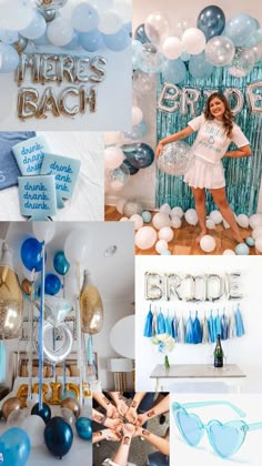 a collage of photos with balloons and decorations