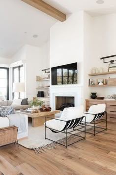 a living room filled with furniture and a fire place