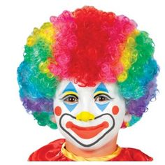 a clown's face is painted with multicolored hair