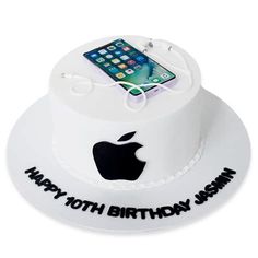 a birthday cake with an iphone on top