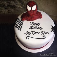 a birthday cake with a spiderman on it