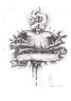 a drawing of a heart with tattoos on it