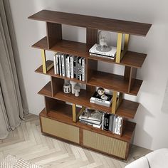 a book shelf with books and magazines on it