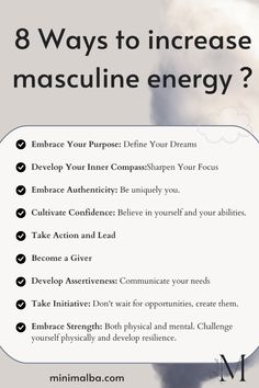 an info sheet with the words 8 ways to increase mascuine energy on it