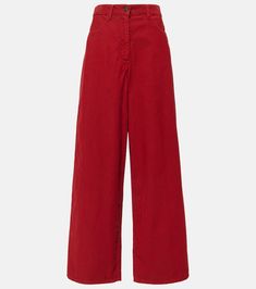 Chan corduroy wide-leg pants in red - The Row | Mytheresa Cotton Wide Leg Pants With Button Closure, Red Wide Leg Cotton Jeans, Cotton Wide Leg Full Length Pants With Button Closure, Full Length Cotton Wide Leg Pants With Button Closure, Red Cotton Jeans With Pockets, Cotton Wide-leg Pants With Button Closure, Red Full Length Cotton Jeans, Red Cotton Jeans, Red Cotton Straight Leg Pants