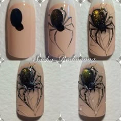 Nails Art Halloween, Spider Nail, Manicure Nail Designs, Nail Designs Tutorial