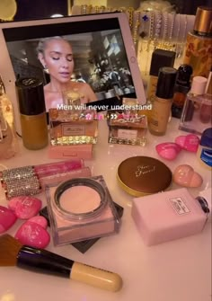 Makeup Set Up, Glam Vanity, Makeup Collection Goals, I Love Being A Woman, Love Being A Woman, Being A Girl, Pink Girly Things, Being A Woman