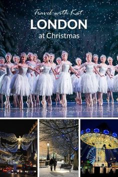 the london ballet company at christmas time, including dancers in white tutus and snowflakes