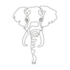 an elephant's head is drawn in one line, and the other has eyes