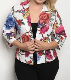 White Floral Plus Size Blazer Floral Print Blazer, Plus Size White, Plus Size Blazer, Floral Blazer, Printed Blazer, Diva Fashion, White Blazer, Blazer Fashion, Open Cardigan