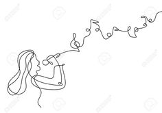 a continuous line drawing of a woman blowing the confetti from her mouth stock photo