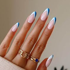 Light Blue Almond Nails Almond Nails Designs Summer, Acrylic Nails Almond Shape, Almond Nails French, Unghie Sfumate, Kutek Disney, Nail Tip Designs, Short Almond Nails, Almond Shape Nails