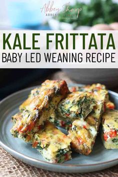 kale frittata baby led weaning recipe on a plate with text overlay