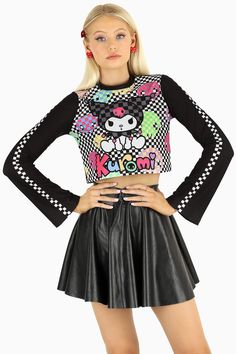 Kuromi Checker Church Bells Cropped Sweater - LIMITED ($89AUD) by BlackMilk Clothing Blue Dream, Medieval Fashion