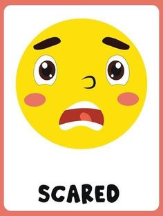 a yellow emoticive face with the words scared on it