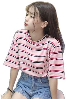 Cute Pink Crew Neck Top, Casual Pink Shirt, Pink Relaxed Fit Casual Tops, Pink Casual Relaxed Fit Top, Casual Pink Cotton Top, Pink Casual T-shirt For Spring, Casual Pink Summer Tops, Kawaii Crew Neck Summer Tops, Kawaii Relaxed Fit Tops For Spring