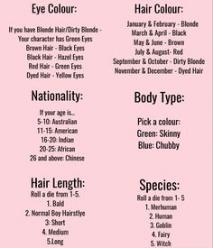 a pink poster with the names of different types of hair dyes and their uses