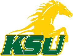 the kansas state university logo is shown in yellow and green with a horse on it's tail