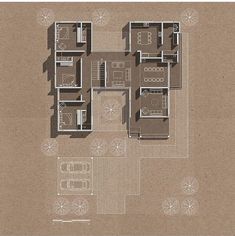 a drawing of a floor plan for a house in the middle of a room with furniture