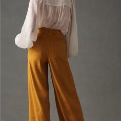 Wide-Leg Pants In Color Gold (Mustard Yellow) In Size 8. Unfortunately, I Have Lost The Belt, But The Pants Are In Perfect Condition. Never Worn. * Linen, Viscose, Elastane * Front Slant And Back Patch Pockets * Pull-On Styling * Machine Wash * Imported Dimensions * 11.25" Rise * 32" Inseam * 14.75" Leg Opening Yellow Wide-leg Workwear Bottoms, Yellow Wide-leg Workwear Pants, Yellow Wide-leg Pants For Work, Yellow Wide Leg Workwear Bottoms, Mustard High Waist Bottoms For Workwear, Mustard High-waist Bottoms For Work, Mustard Trousers With Pockets, High Waist Mustard Bottoms For Work, Yellow Wide Leg Bottoms For Workwear