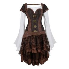 The beautiful Steampunk Corset Dress Renaissance style will bring you to a whole different world. The steampunk one, if you are a fan you'll love this style. Brown Corset Dress, Burlesque Skirt, Steampunk Corset Dress, Corset And Skirt, Brown Corset, Corset Costumes, Steampunk Dress, Corset Skirt, Style Steampunk