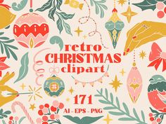 retro christmas clipart with hand drawn ornaments