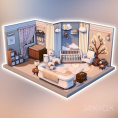 an image of a baby's room in the shape of a house with furniture