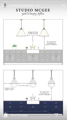 an image of a kitchen with two lights above the sink and one below the counter