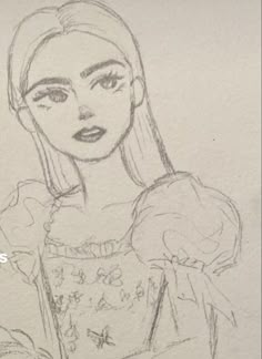 a pencil drawing of a girl with long hair and wearing a dress holding a book