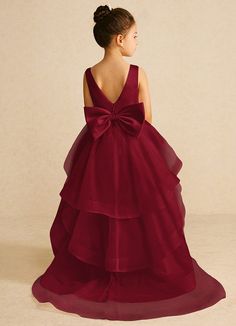 We encourage all our flower girls to feel like the princess they are while wearing Pumpkin. Made from matte satin and tulle, she features a scoop neckline, a bow tie belt, a ruched A-line silhouette, and a tiered tulle skirt trimmed with horsehair. Burgundy Flower Girl Dress, Tiered Tulle Skirt, Pumpkin Flower, Tulle Flower Girl, Flower Girl Dresses Tulle, Burgundy Flowers, Matte Satin, Flower Girls, Horse Hair