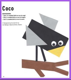 a paper cut out of a bird sitting on top of a tree branch with the words coco